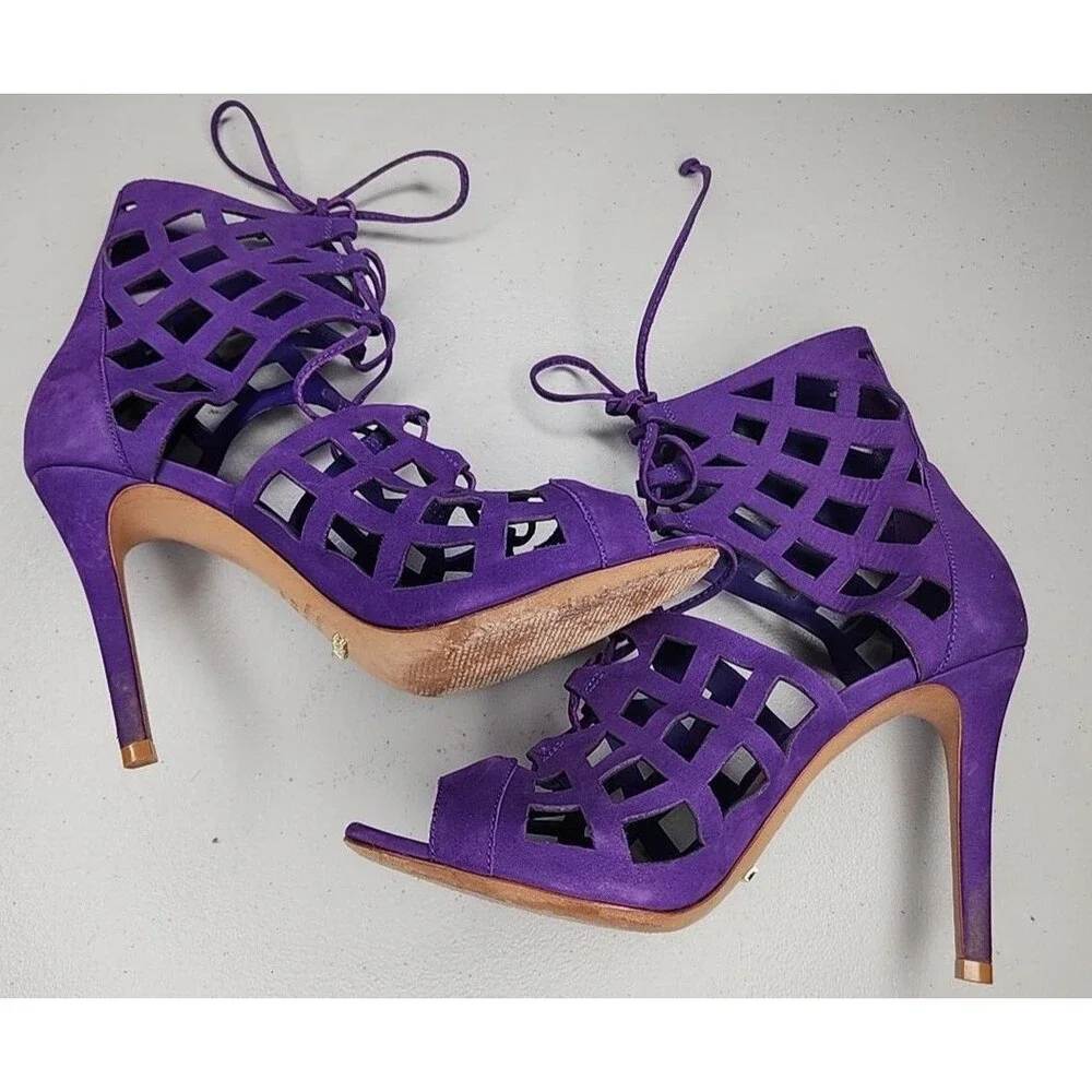 Schutz Womens Size 8.5 B Strappy Caged Gladiator Purple Heels Pumps Leather